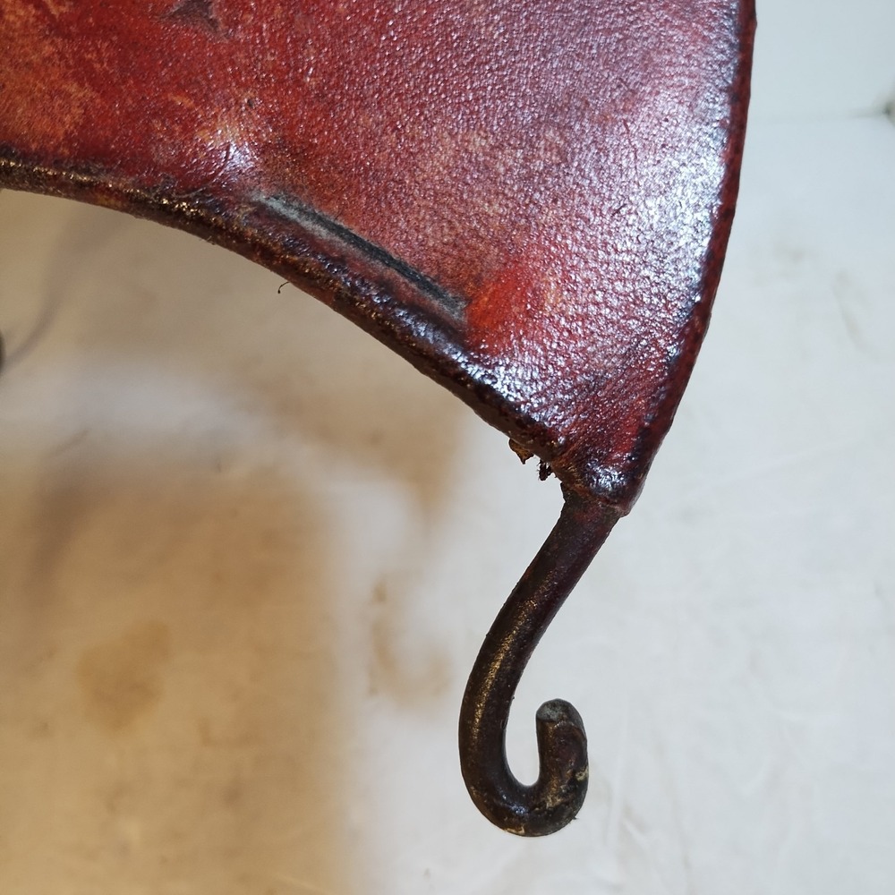 Vintage Pig Skin Table Lamp Iron Accent Light Spanish Red Leather Scroll Bedside - Picture 8 of 16